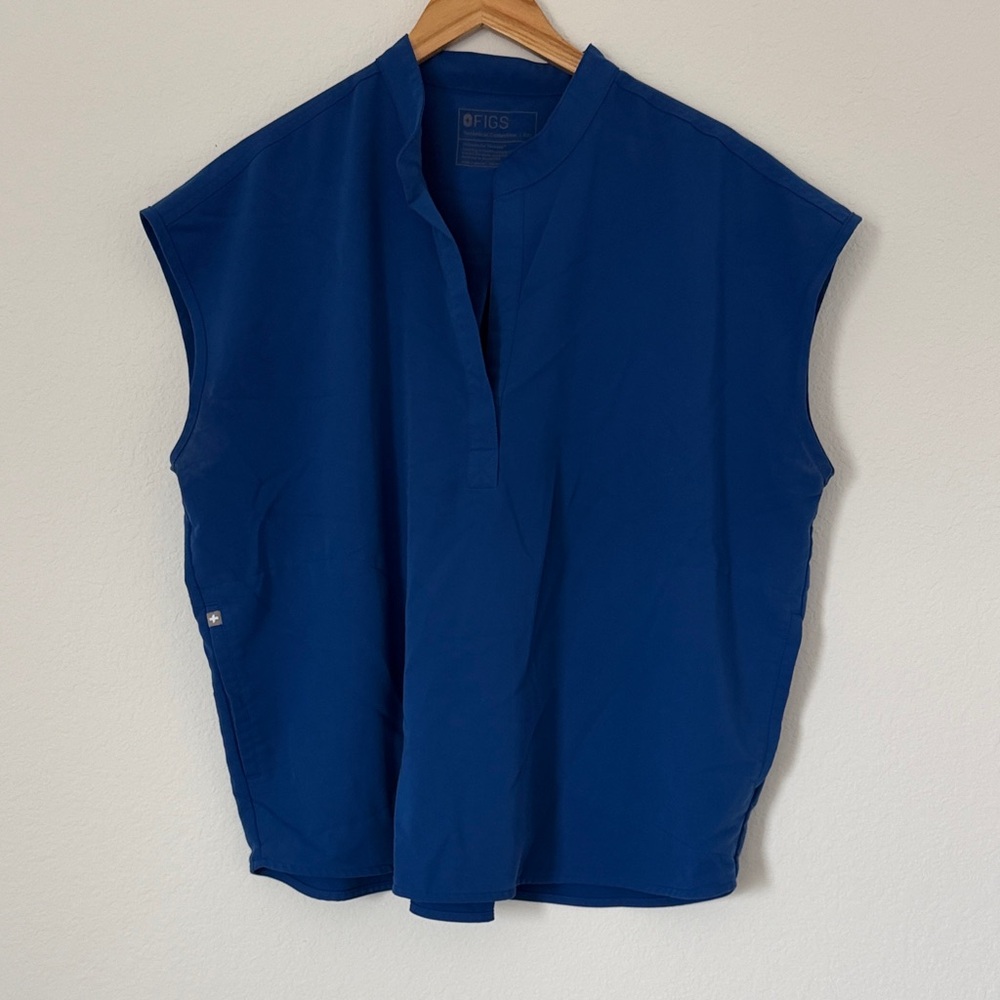 FIGS Womens Rafaela Scrub Tops Blue Stretch Mandarin Collar Cap Sleeve XXL